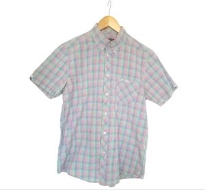 Vintage Ben Sherman Green Blue Red  Plaid Short Sleeve-Mens Large Size-
